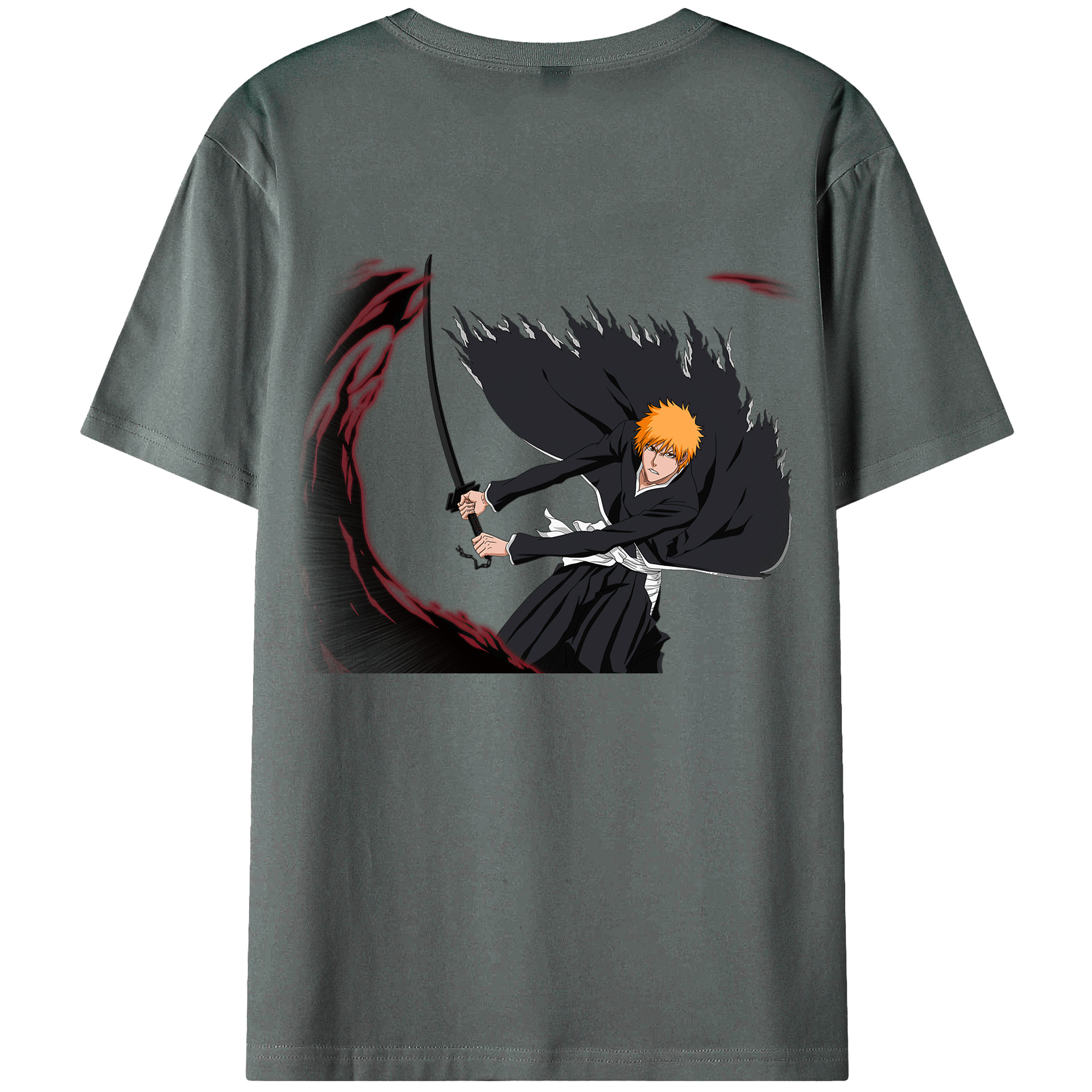 （画像用） ブリーチ 黒崎一護（くろさき いちご）BLEACH Kurosaki Ichigo 綿100％ メンズ半袖Tシャツ（バックプリント） 通気性